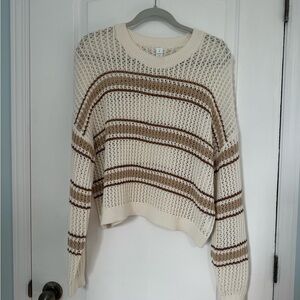 Striped Knit Sweater - Cream and Brown